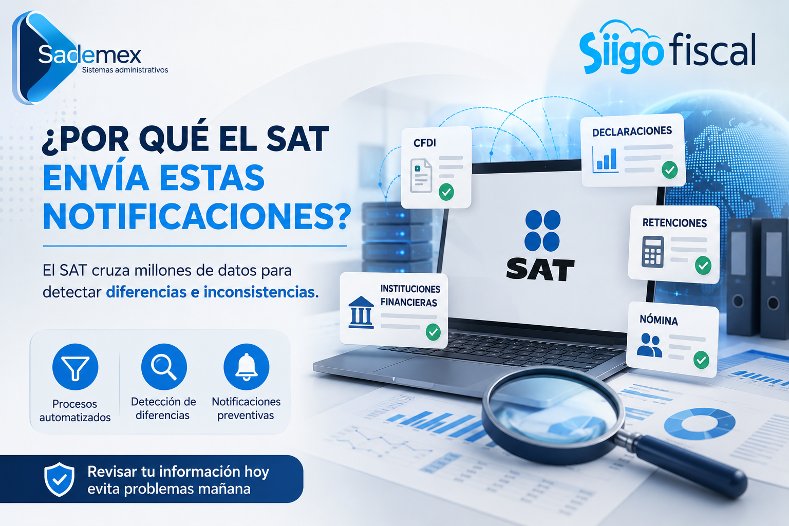 ¿Qué es una Carta Invitación del SAT? Documento preventivo emitido por el SAT para revisar y corregir voluntariamente posibles diferencias en la información fiscal con apoyo de Siigo Fiscal.